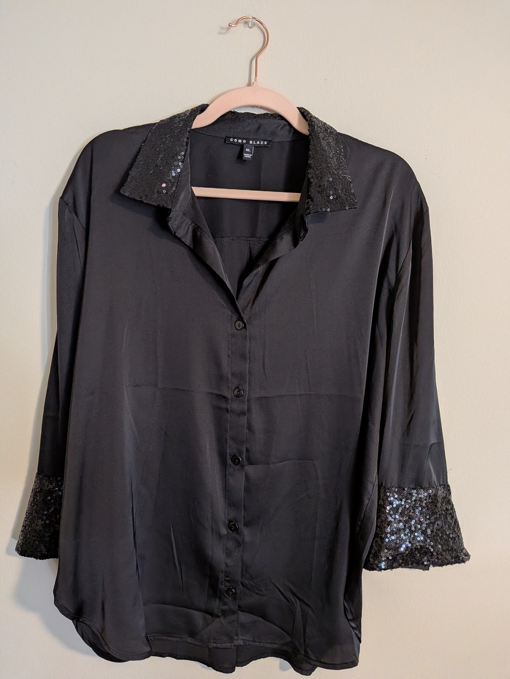 COMO BLACK Black Sequin Button-Down Blouse - XL - Picture 2 of 7